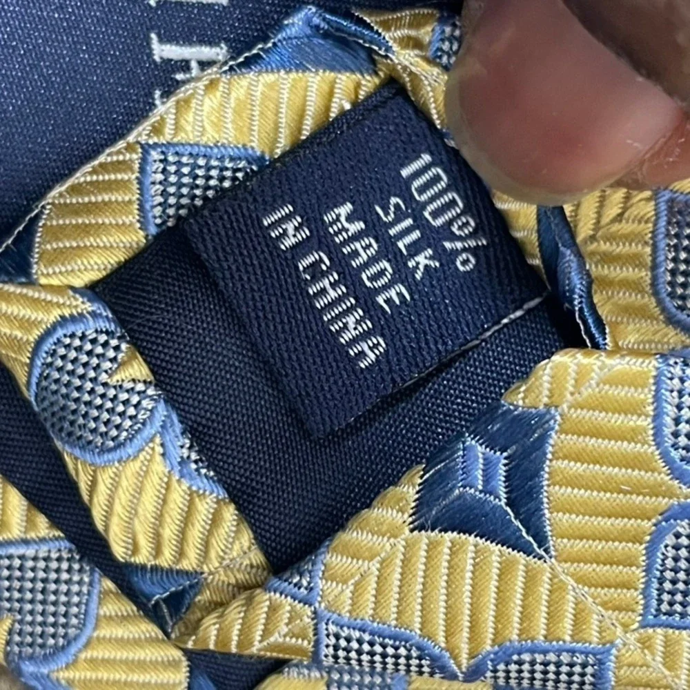 Paul Fredrick Silk Tie Mens OS Gold‎ Blue Classic Wedding Geometric 60x3.25